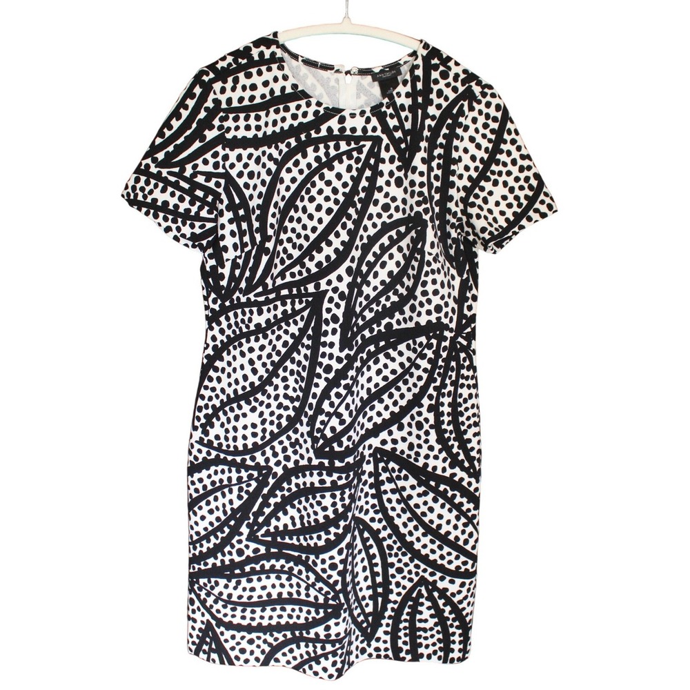 Ann Taylor Factory Womens Black White Abstract Leaf Polka Dot Shift Dress Size S